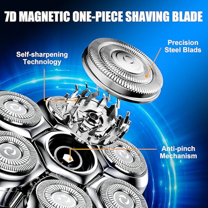 7-Blade Magnetic Shaver Head Replacement for Freebird Head Shave Bald Men - Universal Fit for Most Brand Shavers, Head & Face Grooming (Silver/3Pack)