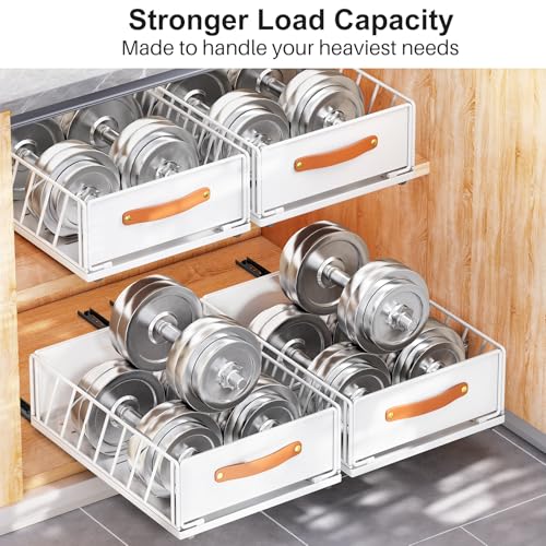 Pull Out Cabinet Organizer 15.8W x 21D x 6.2H Inches White - Heavy Duty Slide Out Shelves with Handle, Nano Film, No Drill Needed (1 Pack)