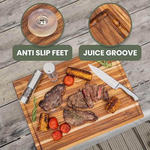 Large Teak Wood Cutting Board 24x18 Inches - Solid Wooden Butcher Block - Natural Beeswax Finish