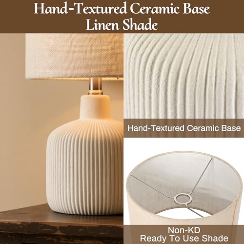 KAWOTI Off-White Ceramic Table Lamp - 17.75" Rustic Farmhouse Decor