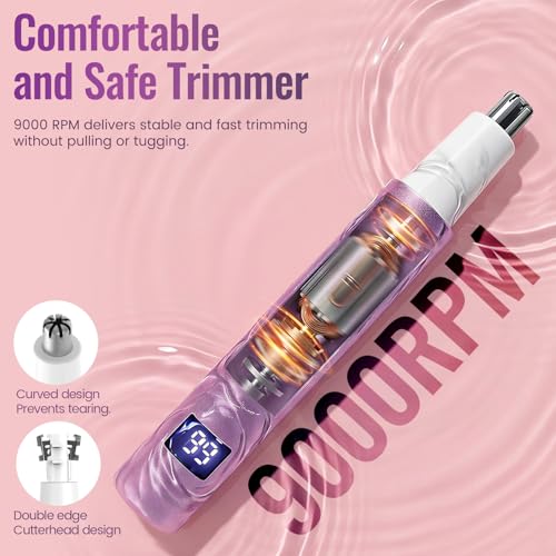 Nose and Ear Hair Trimmer with LED Display for Women Men,2 in 1 Eyebrow Hair Trimmer with USB Rechargeable,2026 Portble Waterproof Facial Hair Removal with Dual-Edge Blades (Purple)