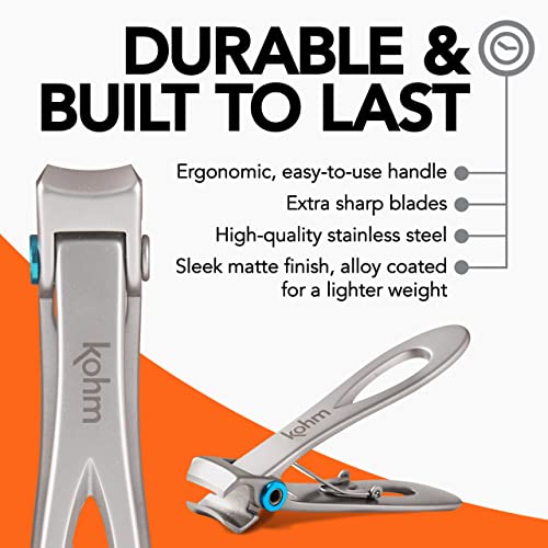 KOHM Silver Curved Heavy Duty Nail Clippers for Thick Nails - Manicure Tool