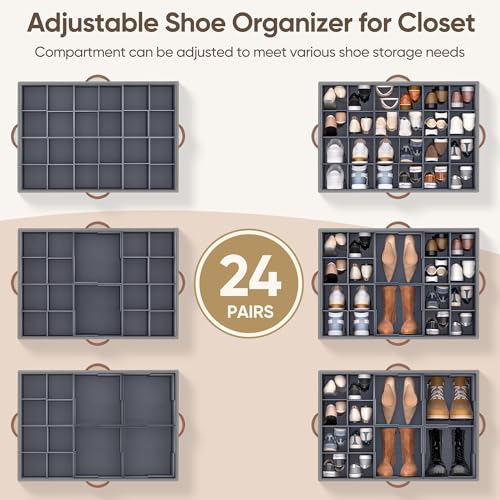 2-Pack Adjustable Shoe Organizer for Closet Holds 48 Pairs Beige & Grey