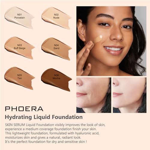 PHOERA Full Coverage Foundation 2024 New Matte Natural Finish Medium Coverage 1 oz N02/Nude — Ideal for Mature & Wrinkled Skin