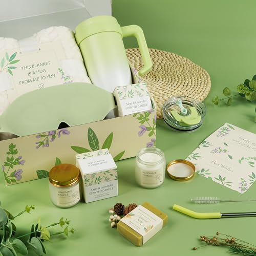 Get Well Soon Gifts for Women£¬Post Surgery Recovery Gifts with 40 OZ Tumbler & Flannel Blanket, Thinking of You Care Package for Her, Relaxing Self Care Kit with Sage Candle, Soap & Eye Mask