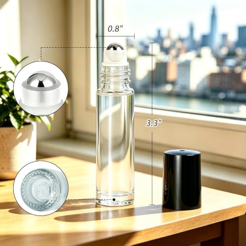 Clear 10ml Essential Oils Roller Bottles Set - Leakproof & Refillable