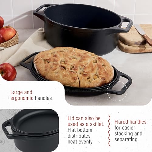 Cast Iron Dutch Oven and Skillet Set - 6 Quart Oval Combo - 2 Pieces
