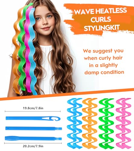 40 Pcs Heatless Wave Curlers for Long Hair - 21.65 Inch Styling Set with Hooks