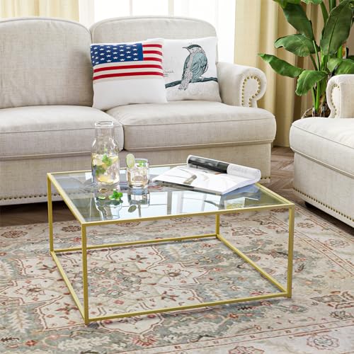 Gold Glass Coffee Table Modern Center Table for Living Room Minimalist Design