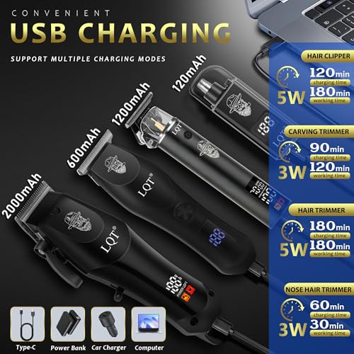 Men's Hair Clippers and Trimmer Set Cordless Clippers Haircut Nose Hair Trimmer Beard Trimmer and Shaver Professional Grooming for Face Nose Body