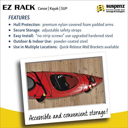 Suspenz EZ Kayak Rack - Yellow Wall Mount Storage for Canoes & Paddle Boards