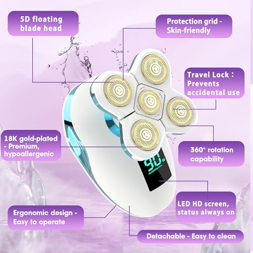 Electric Razors for Women Legs 5D:Magnetic Shaver Heads Waterproof Rechargeable Shaver Multi-Use for Hair Removal on Legs Bikini Body-Blue