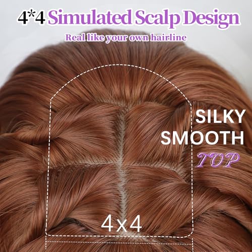 Ginger Layered Curly Wavy Wig with Bangs - Realistic Synthetic Hair for Women