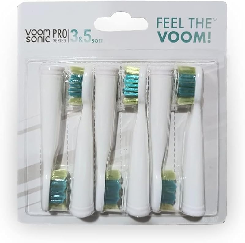 Voom Sonic Pro 3/Pro 5 Replacement Toothbrush Heads - Pack of 6 Soft Bristle Brushes