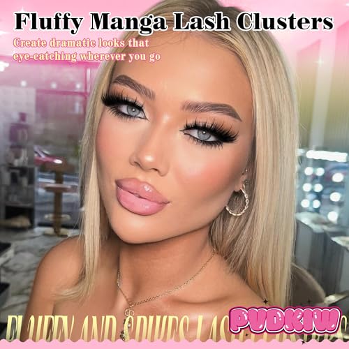 Fluffy Lash Clusters with Bottom Lashes Spikes Eyelashes Manga Eyelash Clusters 12-22MM Volume Lash Extension with Individual Lashes DIY at Home for Beginner