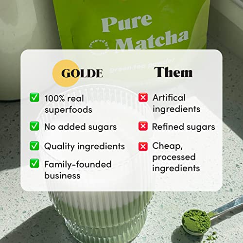 GOLDE 100g Organic Ceremonial Matcha Powder - Smooth Green Tea Superfood with L-Theanine & 60mg Caffeine - Jitter-Free Energy Boost