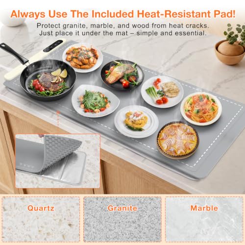 Extra Large Food Warming Mat 36x16 Inch Rapid Full Surface Heating Gray - Heat Resistant & Rollable Silicone Kitchen Warmer