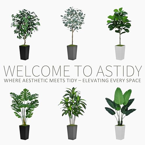 ASTIDY White 5ft Artificial Monstera Deliciosa Plant in Tall White Planter – Real-Look Faux Indoor Tree