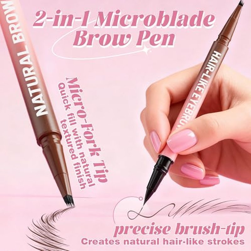 Microblading Eyebrow Pencil for Women, Waterproof Eyebrow Pen with Micro-Fork Tip & Precise Brush-Tip, Natural Hair-Like Brows, Long-Lasting Smudge-Proof Eye Brow Tint, Dark Brown,1 Pack