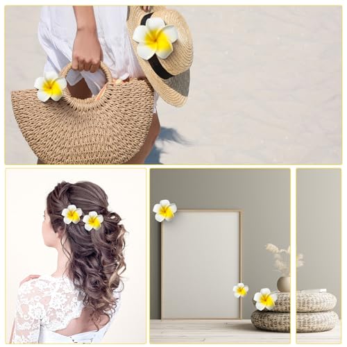 50 Pcs White Foam Hawaiian Plumeria Flower Clips - DIY Floral Wreath & Party Decorations