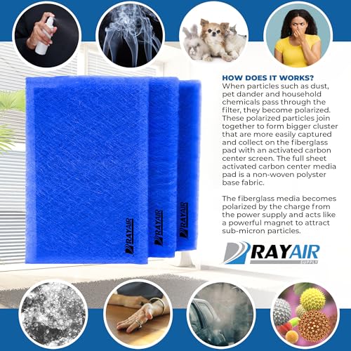 RAYAIR 16x25 Filter Pads with Activated Carbon for Dynamic Air Cleaners