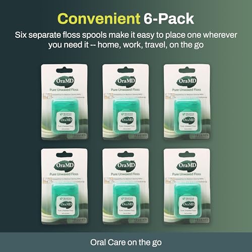 Unwaxed Dental Floss 54.6 Yards - Shred-Resistant, PFAS-Free, Plaque & Gum Care - Pack of 6