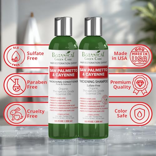 Botanical Green Care Saw Palmetto & Cayenne Hair Growth Shampoo & Conditioner Set – Thickening & Sulfate-Free