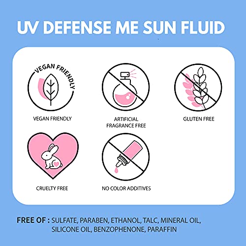 MAKEPREM Defense Me Daily Vegan Sun Fluid SPF 50+ PA++++ Broad Spectrum Sunscreen, Hydrating & Non-Greasy for Sensitive Oily Skin, 150ml