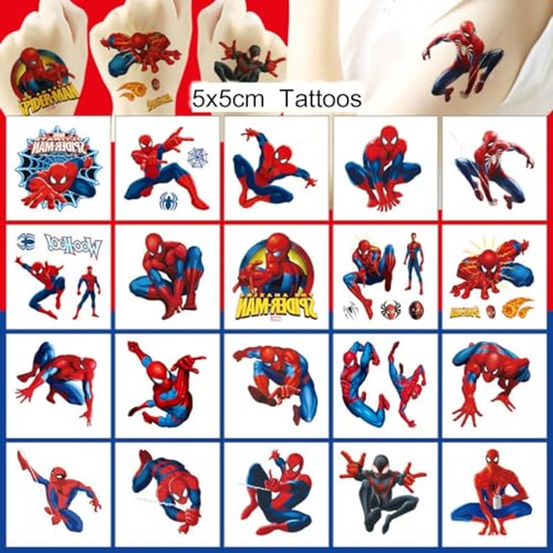 20 Sheets Spiderman Temporary Tattoos for Teen, Cool Birthday Party Favors, Cute Cartoon Decoration Sticker Gifts for Adult Home Activity Class Prizes Carnival Christmas Rewards