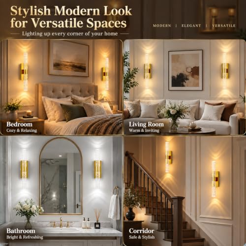 15 Inch Rechargeable Battery Wall Sconces Set of Two - Gold Finish, Dimmable, Color Changing, Wireless, 10000mAh