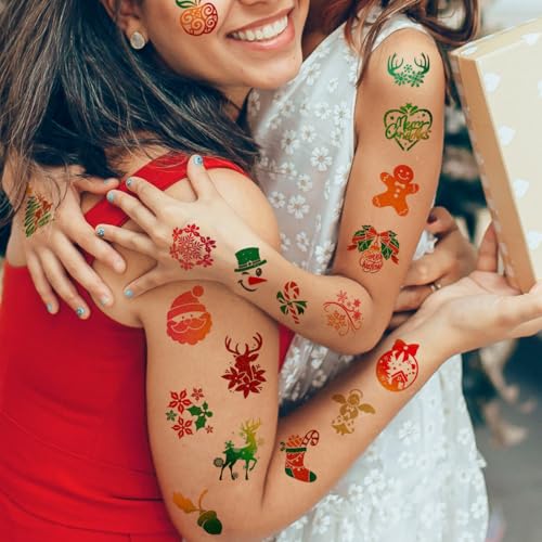 Glitter Christmas Temporary Tattoos for Kids - 74 Individually Sheets Perfect for Kids Christmas Party Favors, Stocking Stuffer