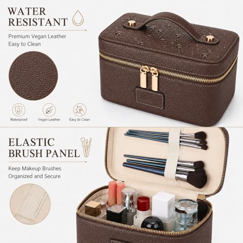 Cozomga Coffee Makeup Bag Vanity Case with Removable Divider Travel Organizer