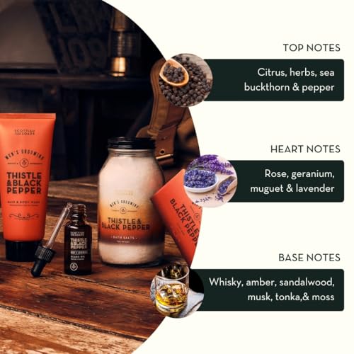 Scottish Fine Soaps Thistle & Black Pepper Collection, Luxury Men's Grooming Set with Woody Amber Fragrance, Soothing Milk Thistle Extract, 95ml Beard Balm