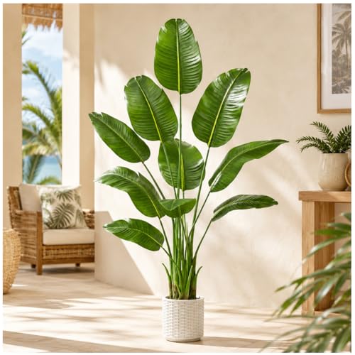 Artificial Bird of Paradise Plant - 6FT Tall Fake Traveler’s Palm Tree - Tropical Decor