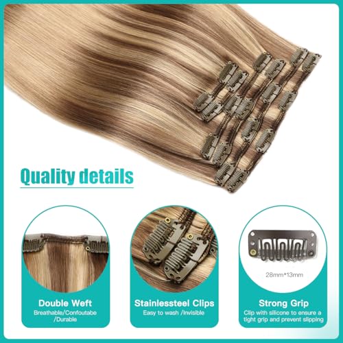SURNEL 16 Inch Clip-In Hair Extensions Balayage Golden Brown to Honey Blonde 6pcs 100g