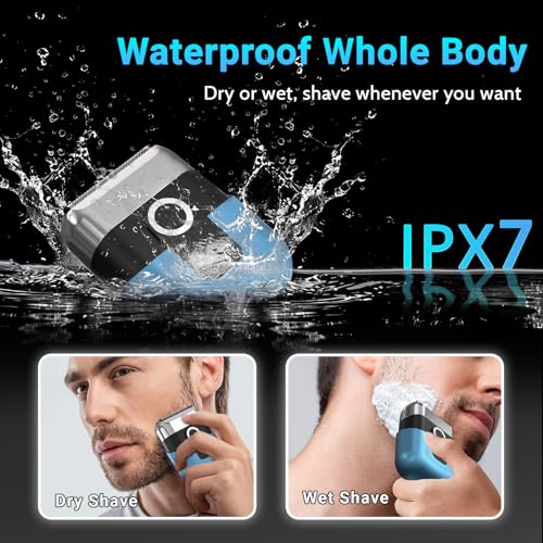 Mini Electric Razor for Men Face - Blue, 3-Blade Waterproof Shaver