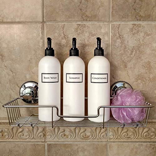 Silkscreened 16 oz Shower Bottle Set with Black Pumps – Refillable & Reusable for Shampoo & Body Wash