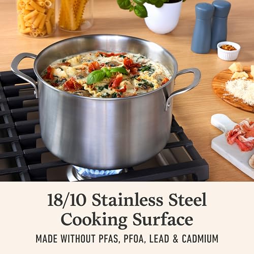 Calphalon Brushed 3-Ply Stainless Steel Stock Pot 6Qt with Lid - Oven Safe, Induction Ready