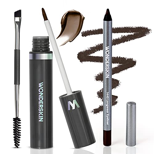 Wonderskin Dream Brow Eye Brow Gel Serum (Dark Brunette) and 1440 Longwear Pencil Eyeliner, Eye Makeup (Kalamata)