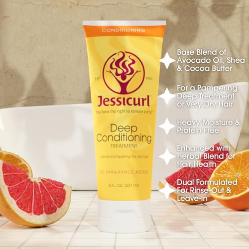 Jessicurl Deep Conditioning Treatment No Fragrance 8 Fl Oz Pack of 2 for Dry Damaged Hair