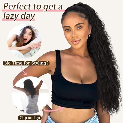 30-Inch Curly Ponytail Extension with Claw Clip - Natural Look, Black and Red