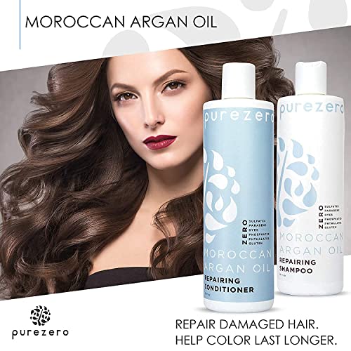 Purezero Moroccan Argan Oil Shampoo & Conditioner Set 20 Fl Oz Pack of 2 - Repair Damaged Hair & Fight Dandruff