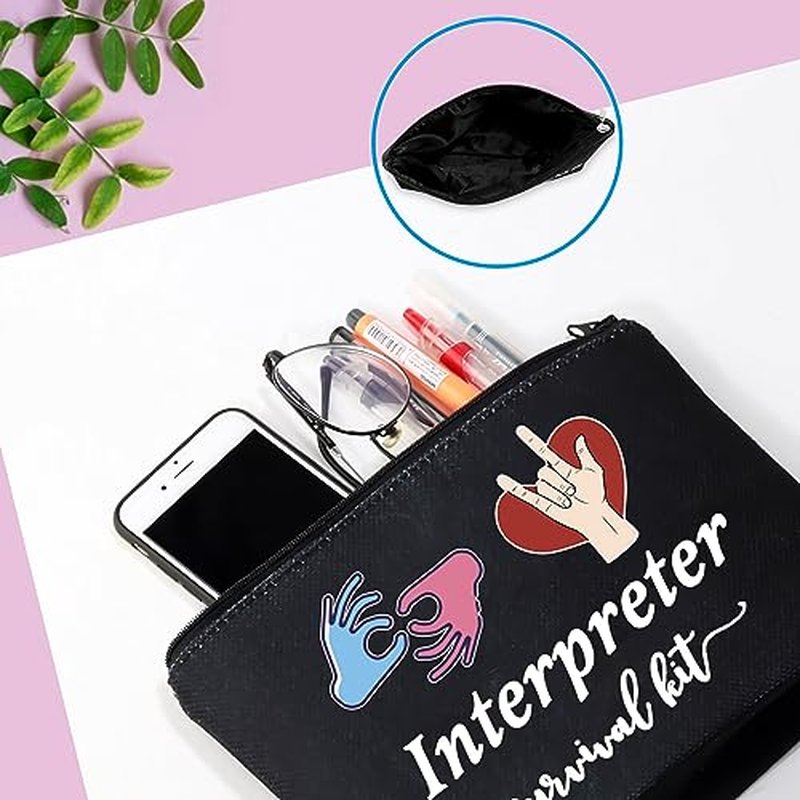 GJTIM Interpreter Zipper Pouch Survival Kit Gift Makeup Bag for ASL Sign Language