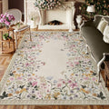 6x9 Beige Washable Boho Floral Area Rug - Non Slip Low Pile Nursery Carpet