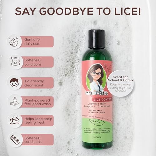 Kids Lice Prevention Hair Care Set – Natural 2-in-1 Shampoo & Conditioner + Detangler Spray, Paraben & Sulfate Free, 8 oz Each