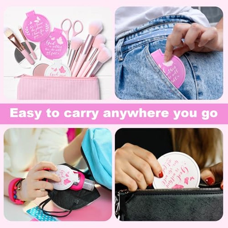24 Pcs Bible Verse Butterfly Compact Mirrors Bulk Inspirational Christian Pocket Mirror for Women Religious Small Portable Round for Christmas Church Gifts Birthday Party Favors Pink White