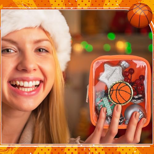 Basketball Makeup Bags Set - Orange Transparent Waterproof Travel Organizer for Women, 12 Pcs