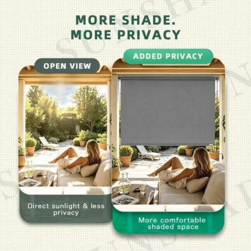 Outdoor Retractable Roller Shade 8ft x 8ft Light Gray Cordless Patio Blind