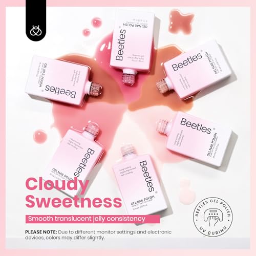 Beetles Jelly Gel Nail Polish Set - 6 Nude Pink Colors, 15ML, Cloudy Sweetness