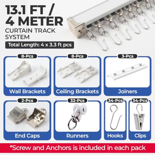 Jos & Haz Ceiling Curtain Track 13.1ft Aluminum Wall & Ceiling Mount - White